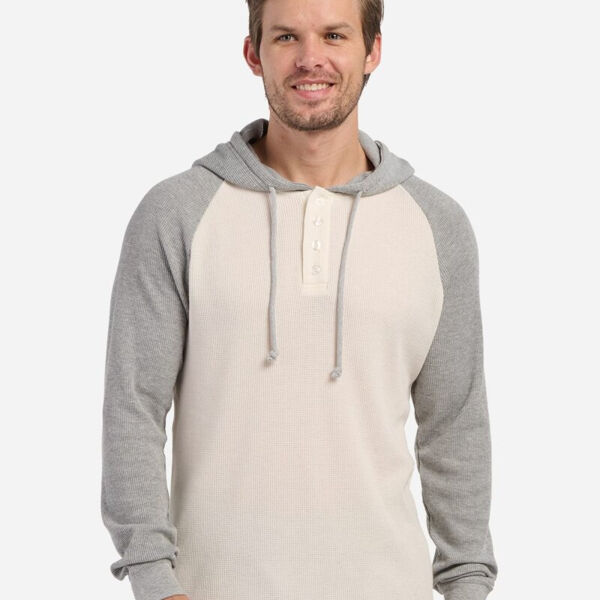 Unisex Waffle Knit Pullover Hooded Long Sleeve T-Shirt Thumbnail