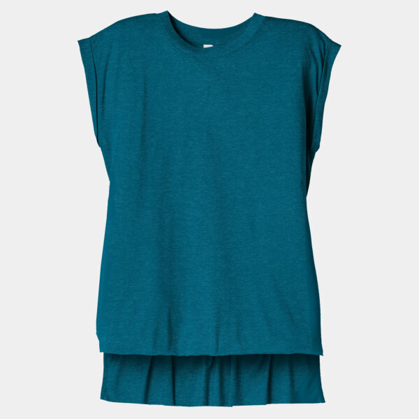 Women's Flowy Muscle Tee with Rolled Cuffs Thumbnail