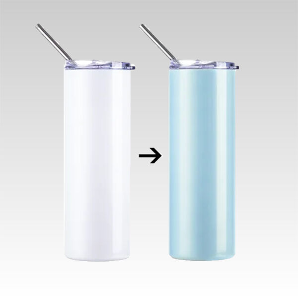 Light Color Changing Skinny Tumbler with Lid and Straw Thumbnail