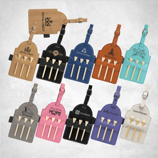 Blank Laserable Leatherette Golf Bag Tags with Tees Thumbnail