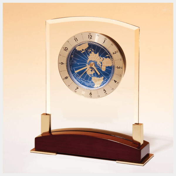 6" x 7 3/4" Glass Clock with World Time Dial on Piano Finish Base-Plate NotIncluded Thumbnail
