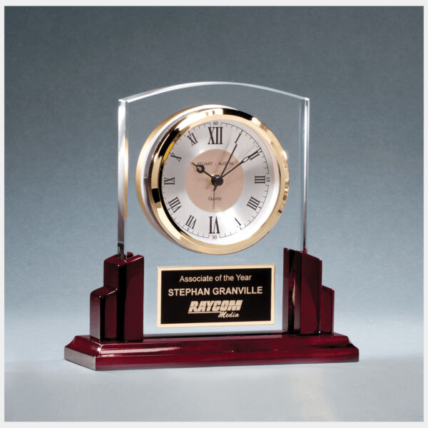 6 5/8" x 6 1/2" Glass Clock with High Gloss Base, Aluminum Plate Thumbnail