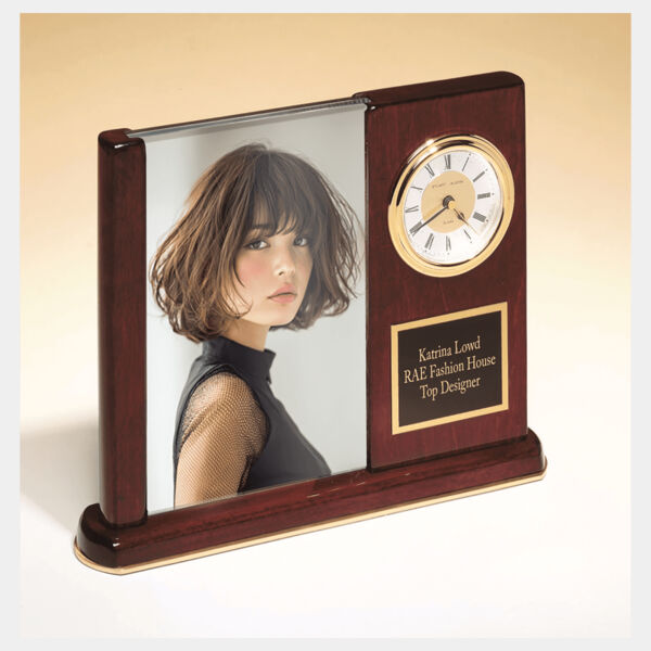6 3/4" x 8 1/2" Piano Finish Clock with Glass Picture Frame/ Plate Thumbnail