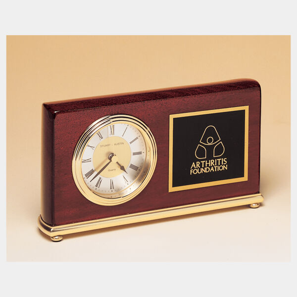4" x 7 5/8" Piano Finish Clock, Brass Base, Diamond Spun Dial, 3 Hand Movement with Laserable Plate Thumbnail