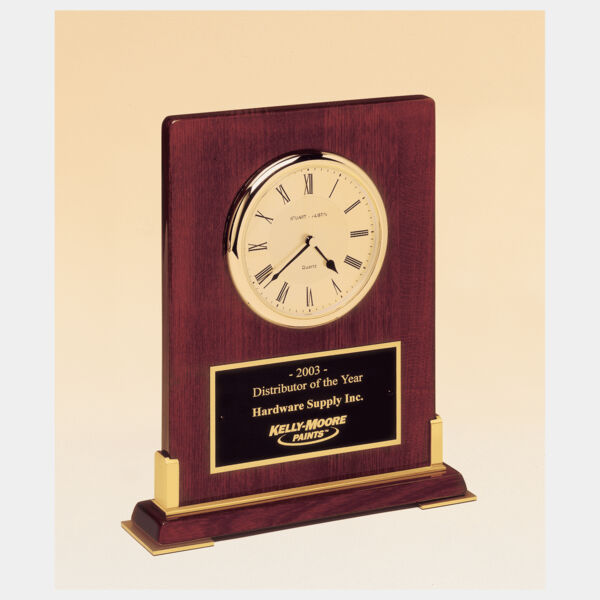 8 3/8" x 10" Desktop Clock, Piano Finish Wood with Metal Accents with Plate Thumbnail