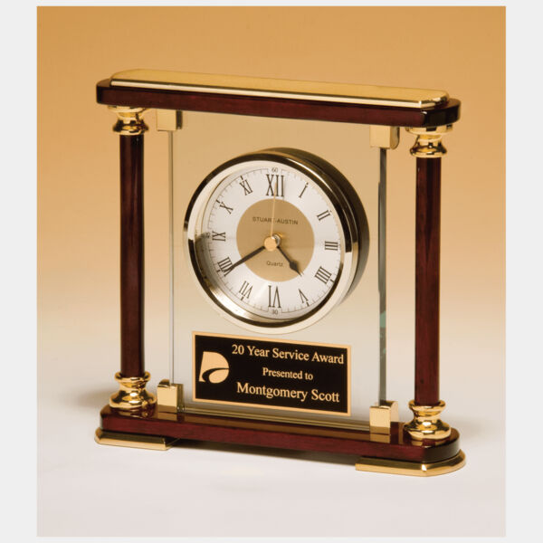 7" x 7" Glass and Piano Finish Clock with Metal Accents and Plate Thumbnail