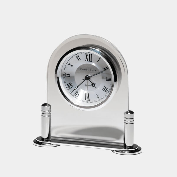 6 1/8" x 6" Desk Clock with Beveled Glass Upright, Metal Base, 3 Hand Movement-No Plate Thumbnail
