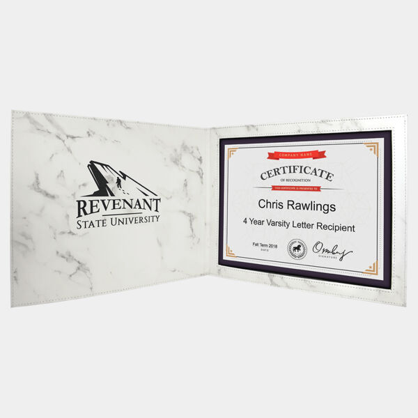 9" x 12" Marble Laserable Leatherette Certificate Holder for 8 1/2" x 11" Thumbnail