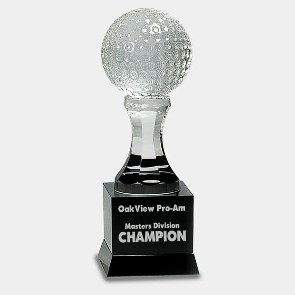 9" Crystal Golf Ball on Pedestal Base Thumbnail