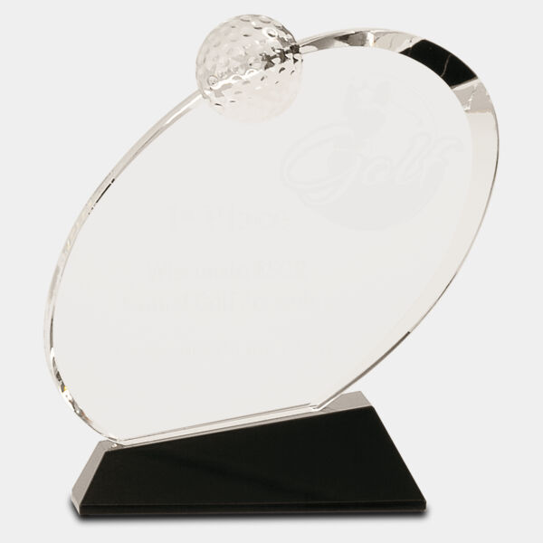 6 1/2" Crystal Oblong Golf Award on Crystal Base Thumbnail