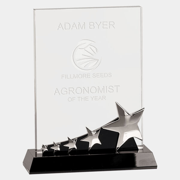 8" Rectangle Crystal with Stars on Pedestal Base Thumbnail