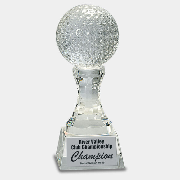 7 3/4" Crystal Golf Ball on Pedestal Base Thumbnail