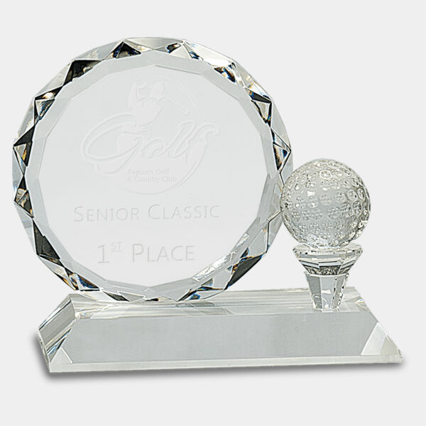 5 1/4" Round Facet Crystal with Golf Ball on Pedestal Base Thumbnail