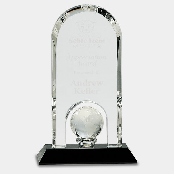 8 3/4" Crystal Dome with Inset Globe on Pedestal Base Thumbnail
