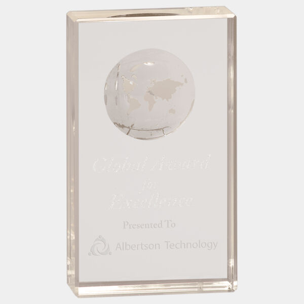 6" Crystal Rectangle with Globe Etching Thumbnail