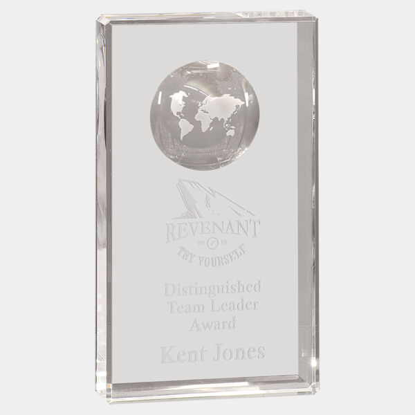 8" Crystal Rectangle with Globe Etching Thumbnail