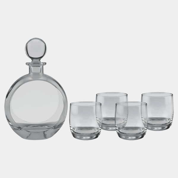Polar Camel 750 mL Flat Round Glass Decanter Set with Four DG302S 10 oz. Rocks Glasses in Gift Box with Printed Paper Sleeve Thumbnail
