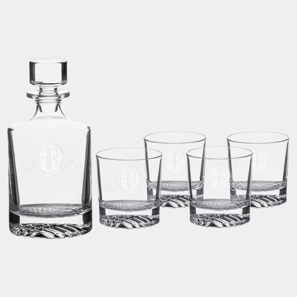 Polar Camel 850 mL Round Glass Decanter Set with Four 9 oz. Rocks Glasses in Gift Box with Printed Paper Sleeve Thumbnail