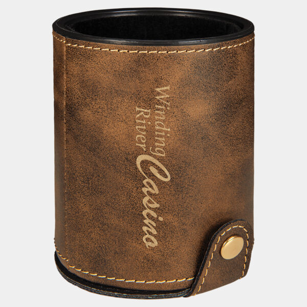 Rustic/ Laserable Leatherette Dice Cup with 5 Dice Thumbnail
