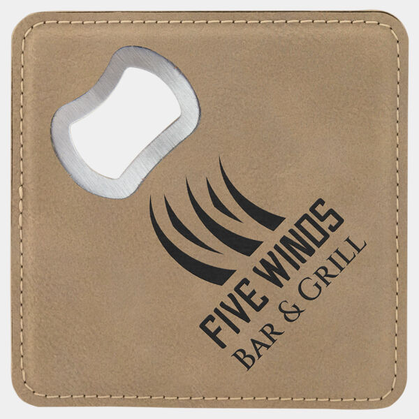 4" x 4" Square Laserable Leatherette Bottle Opener Coaster Thumbnail