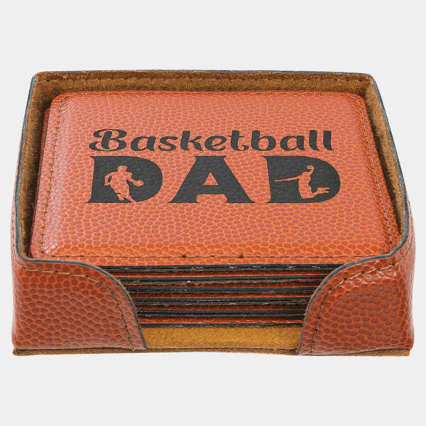 4" x 4" Basketball Square Laserable Leatherette 6-Coaster Set Thumbnail