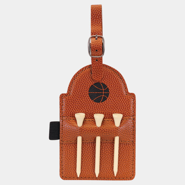 5" x 3 1/4" Basketball Laserable Leatherette Golf Bag Tag with 3 Wooden Tees Thumbnail