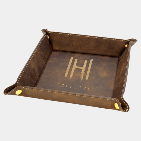 6" x 6" Rustic/ Laserable Leatherette Snap Up Tray with Snaps Thumbnail