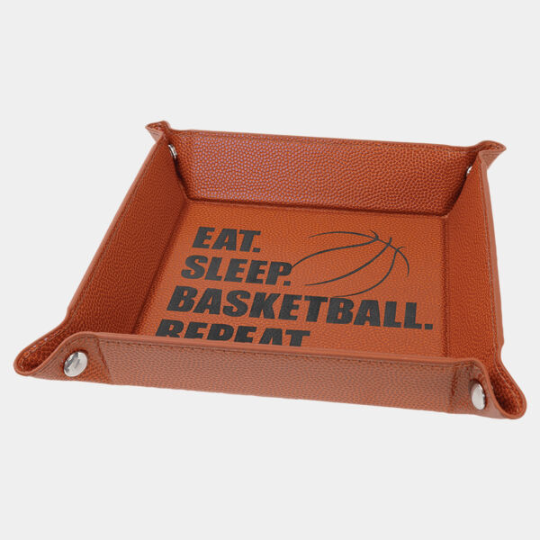 6" x 6" Basketball Laserable Leatherette Snap Up Tray with Snaps Thumbnail