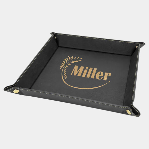 9" x 9" Laserable Leatherette Snap Up Tray with Snaps Thumbnail
