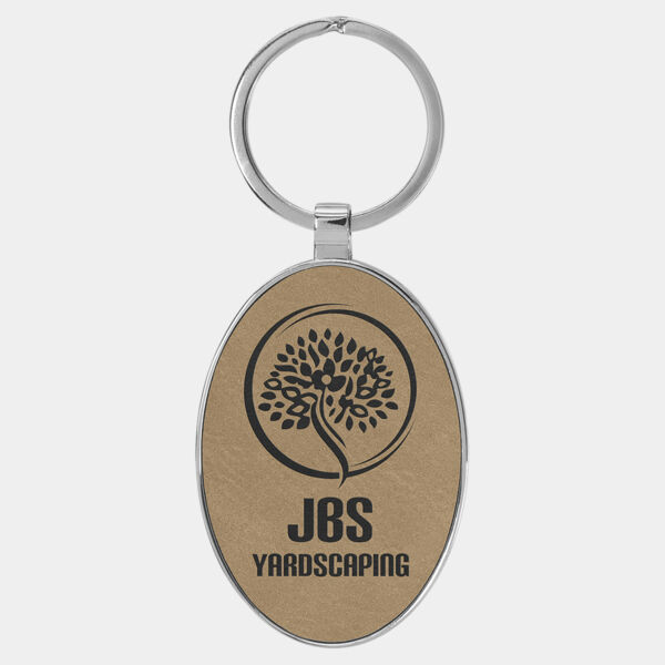 3" x 1 3/4" Laserable Leatherette/Metal Oval Keychain Thumbnail
