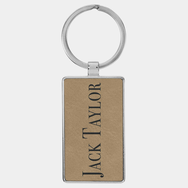 2 3/4" x 1 1/4" Laserable Leatherette/Metal Rectangle Keychain Thumbnail