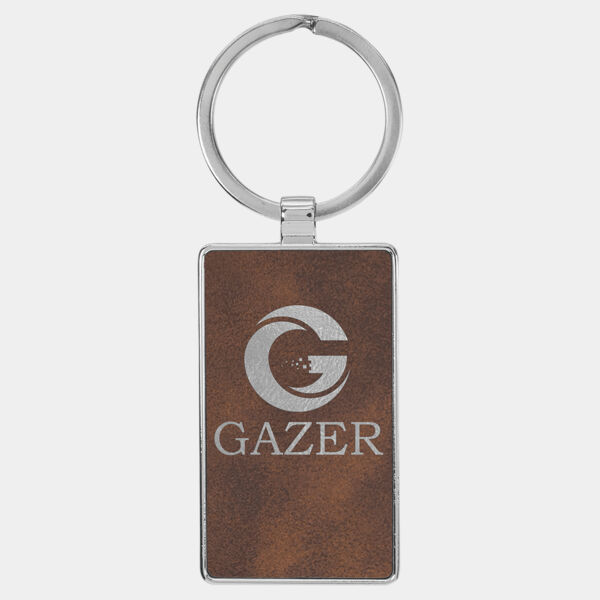 2 3/4" x 1 1/4" Laserable Leatherette/Metal Rustic/ Rectangle Keychain Thumbnail