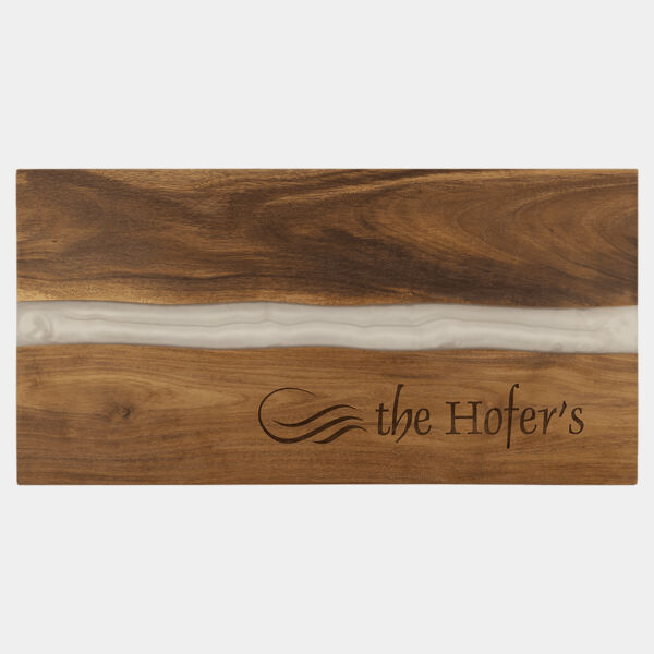 18" x 9" Acacia with Pearl Resin Serving Board Thumbnail