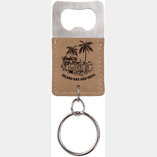 Rectangle Laserable Leatherette Bottle Opener Keychain Thumbnail