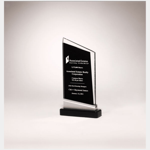 4 3/4" x 7 7/8" Zenith Series Glass Award, Piano Finish Base with Aluminum Accent Thumbnail
