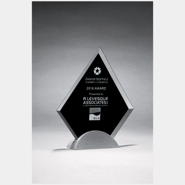 7 1/8" x 8 1/4" Diamond Shaped Glass Award, Silkscreen on Metal Base Thumbnail