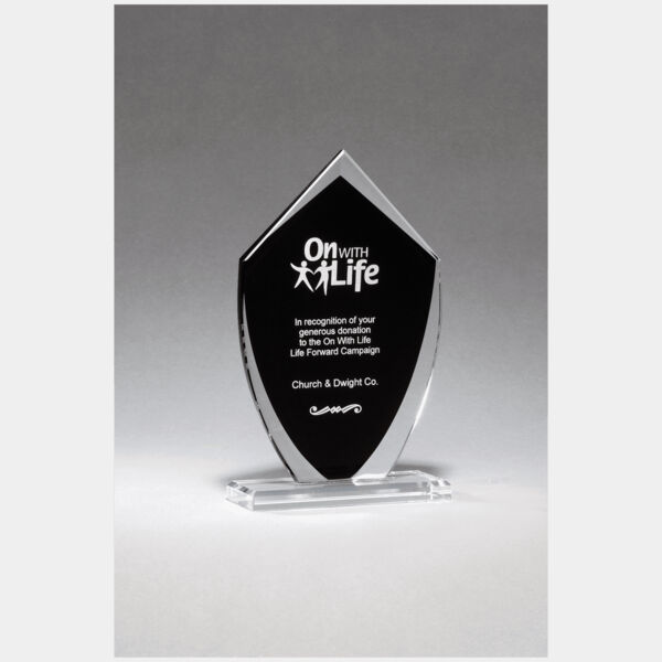 4 1/4" x 7 1/4" Shield Shaped Glass Award with Silkscreened Center Thumbnail