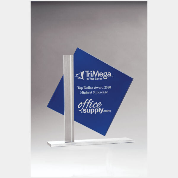 8" x 8 3/8" Diamond Series Silkscreened Glass with Brushed Aluminum Post and Base Thumbnail