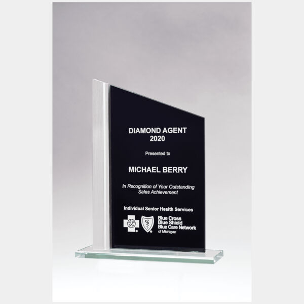 6 1/8" x 7 3/4" Zenith Series Silkscreened Glass with Brushed Aluminum Post Thumbnail