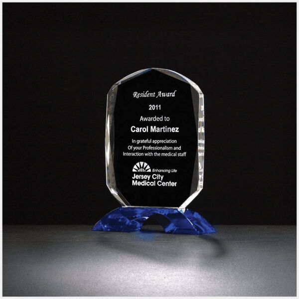 5 3/4" x 7 5/8" Diamond Series Crystal Award with Cobalt Crystal Base Thumbnail
