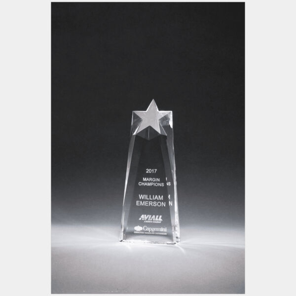 4" x 8 1/2" x 1 1/2" (Tapered) Star Trophy Carved From a Block of Crystal Thumbnail