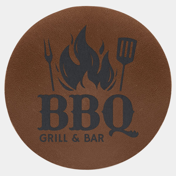 2 1/2" Round Brown Genuine Leather Patch with Adhesive Thumbnail