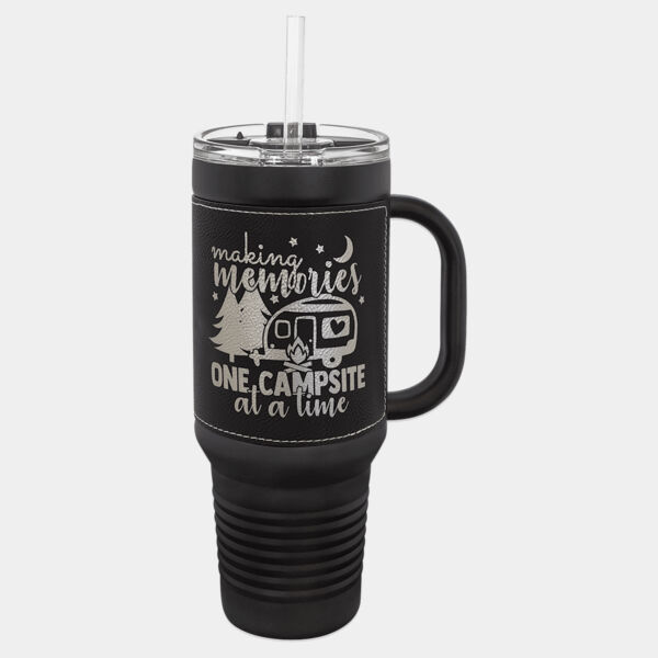 Polar Camel 40 oz. with Laserable Leatherette Travel Mug with a Handle & Straw Thumbnail