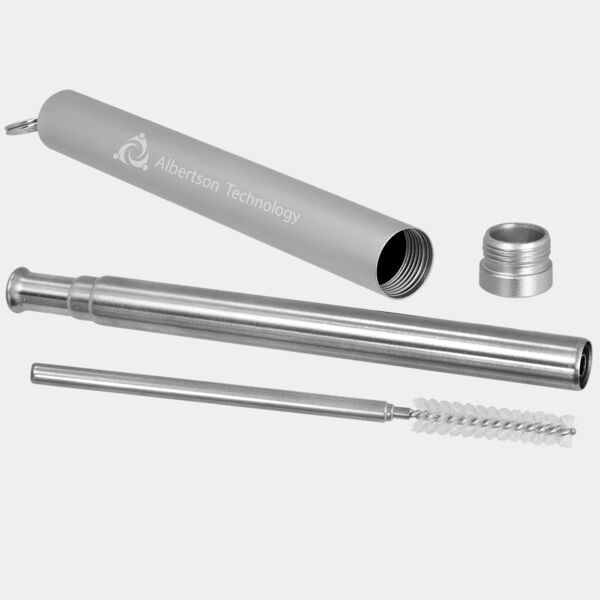 9 1/4" Collapsible Metal Straw with Case and Cleaning Brush Thumbnail