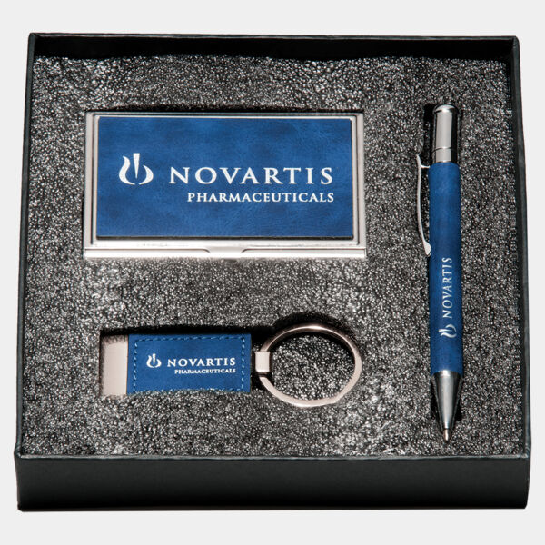 Marbleized Leather Gift Set/Pen, Keychain, Business Card Holder Thumbnail