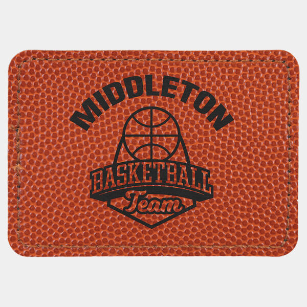 3 1/2" x 2 1/2" Rectangle Basketball Laserable Leatherette Patch with Adhesive Thumbnail