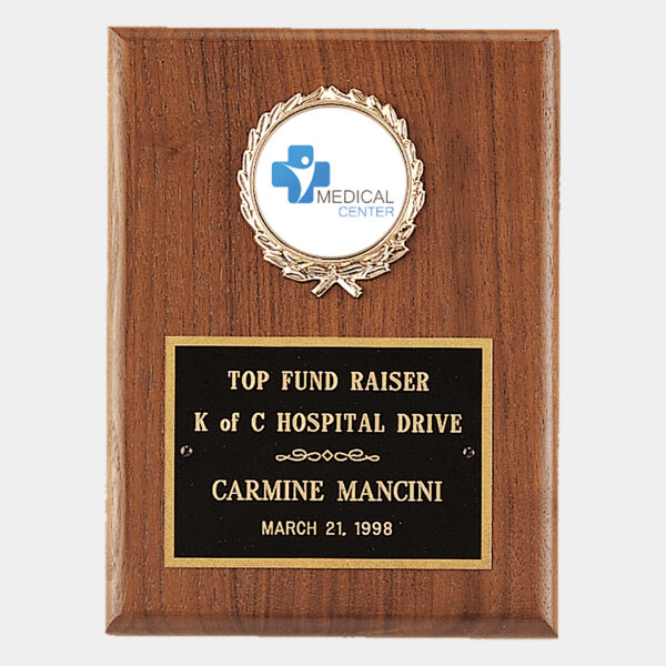 4 1/2" x 6" American Plaque with Border Laserable Brass Plate and 2" Insert Holder- Witney Series (2" Inserts Sold Seperately) Thumbnail