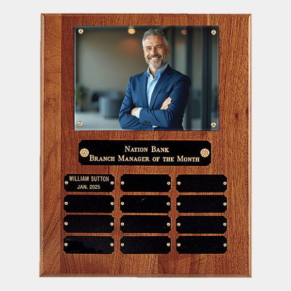 10 1/2" x 13" American 12 Plate Photo Plaque w/ Brass Plates-Holds 5" x 7" Photo Thumbnail