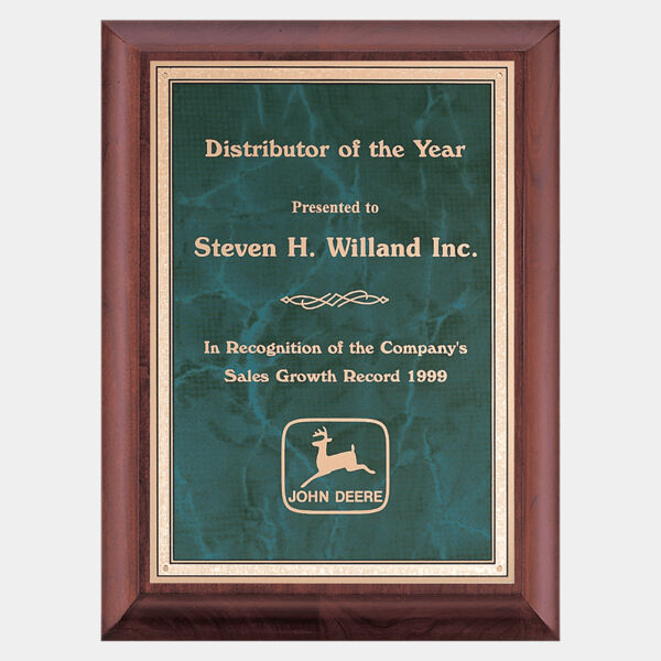 8" x 10" Hand Rubbed Finish Plaque with Emerald Marble Border LaserFX Plate Thumbnail