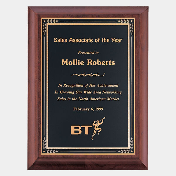 7" x 9" Hand Rubbed Finish Plaque with Florentine Border LaserFX Plate Thumbnail